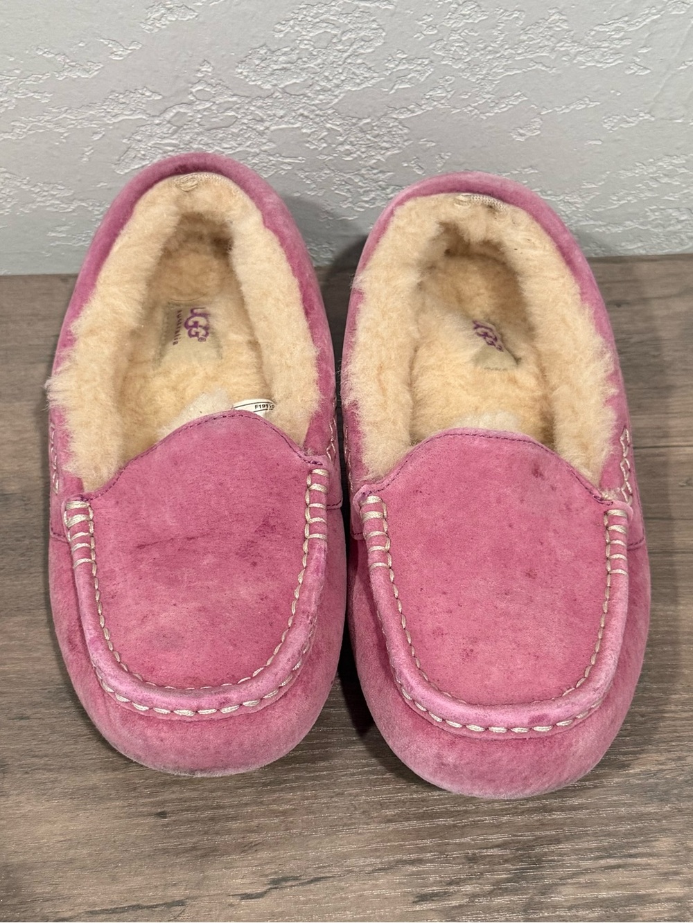 UGG Women's Pink Suede Shearling Moccasin Slippers